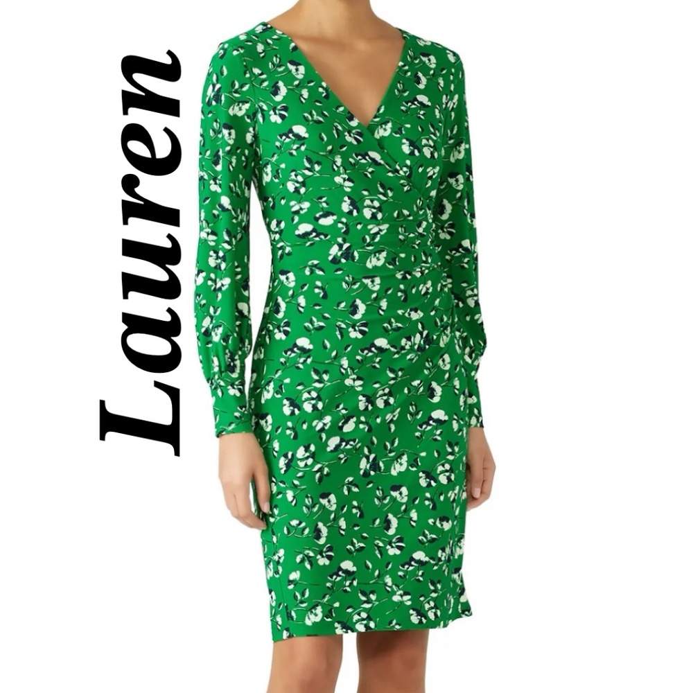 Lauren green floral wrap dress Size 2